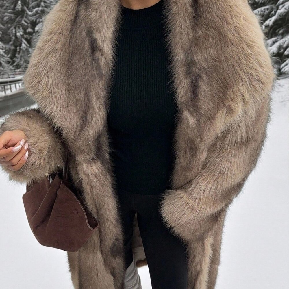 Luxury Collection Brown Streetwear style faux fur coat full length Long Jacket - Picture 4 of 8